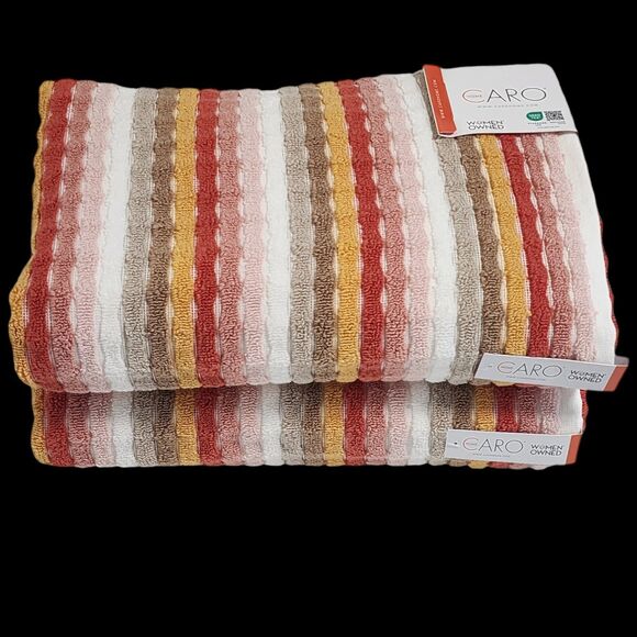 Caro Home 4pc Autumnal Multicolor Striped Cotton Towel Set 2 Bath 2 Hand - Picture 3 of 11